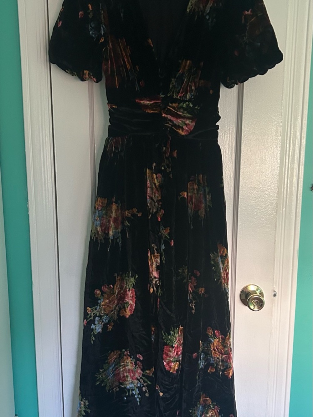 Anthropologie Somerset Black Floral Velvet Maxi Dress